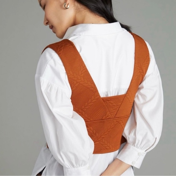 Maeve Anthropologie Pecan Brown Textured Cropped Vest Top XS - Picture 4 of 8